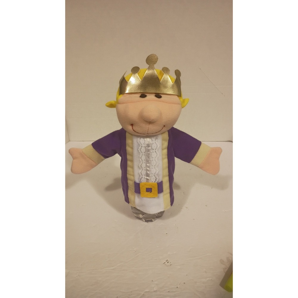 Vintage King Hand Puppet Plush Gold Crown Purple Royal Robe Storytelling Toy